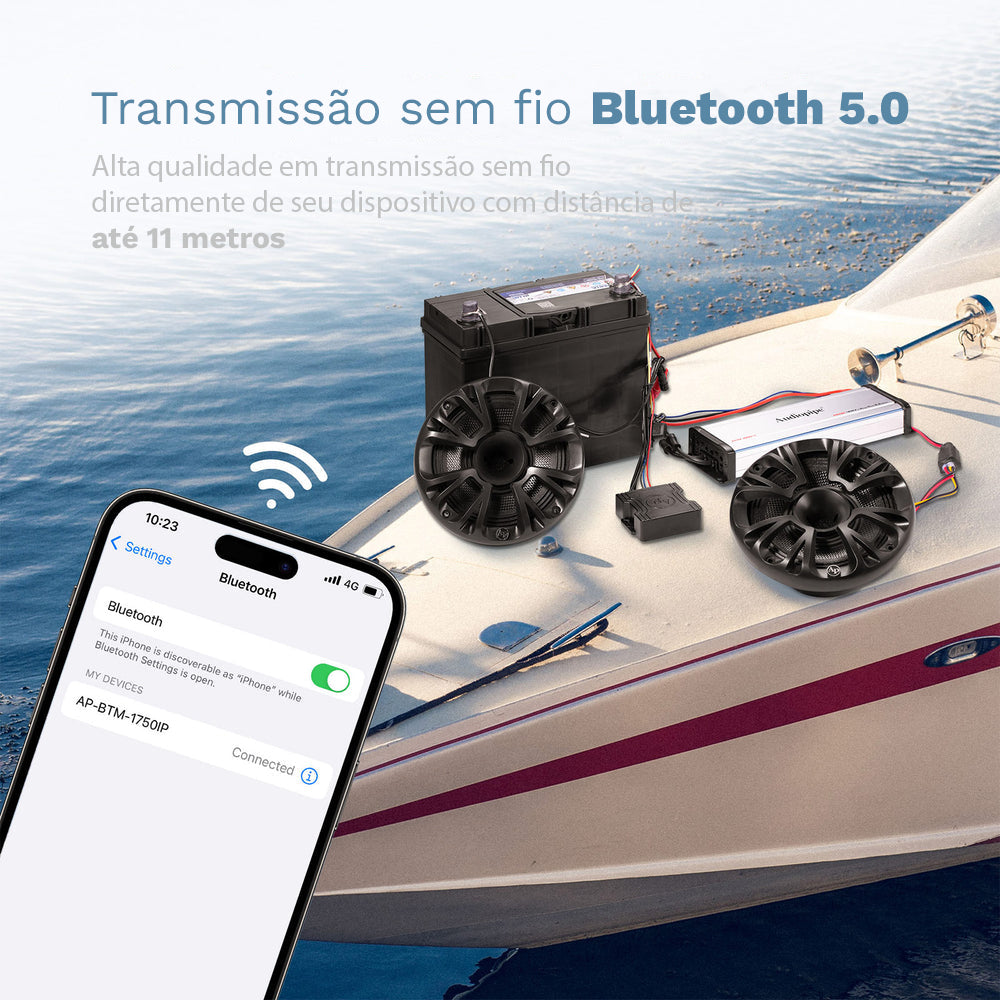 Receiver Marinizado Bluetooth 5.0 Audiopipe AP-BTM-1750IP