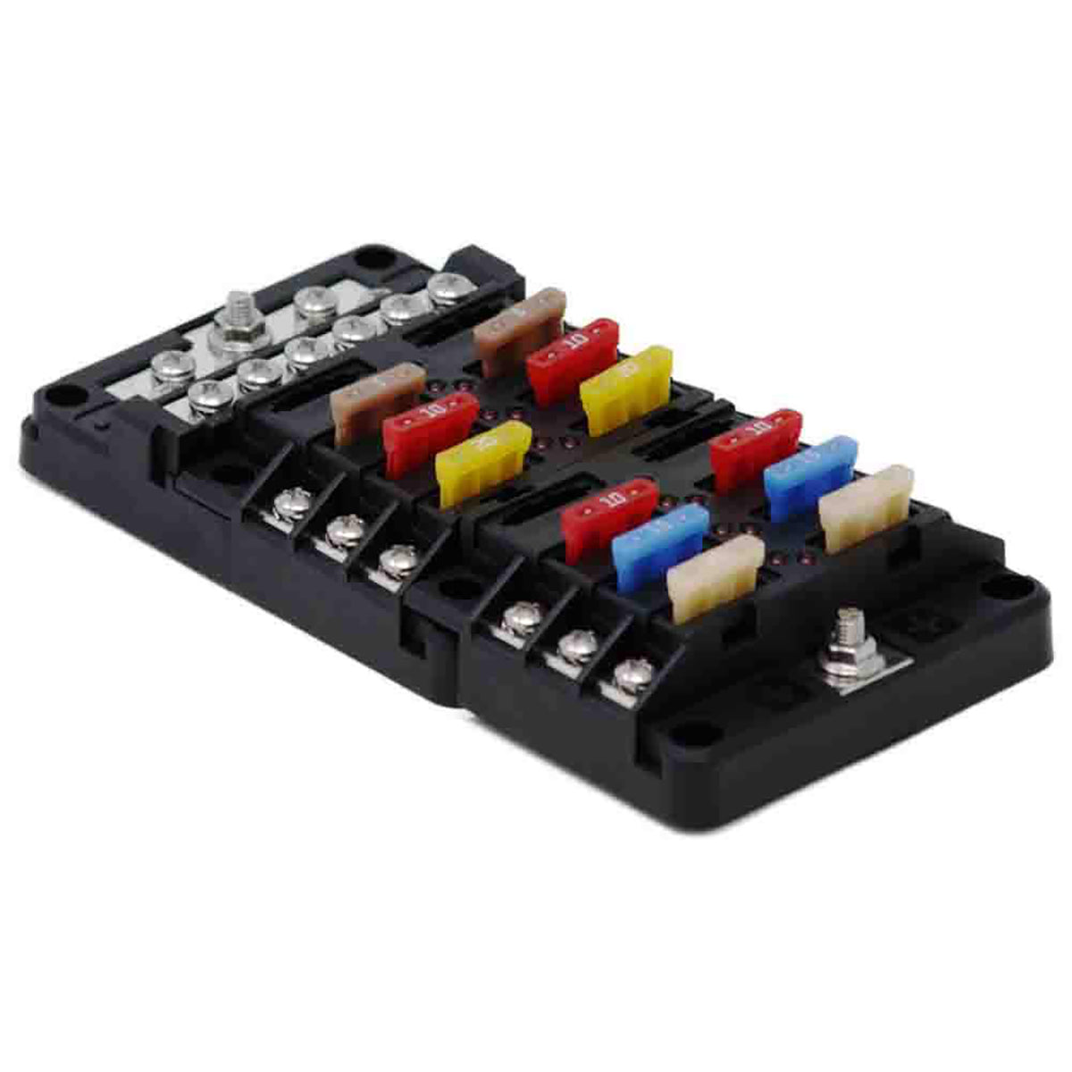 Porta Fusível Lâmina 12 Vias c/ Barramento Negativo LED EGIS 8026B