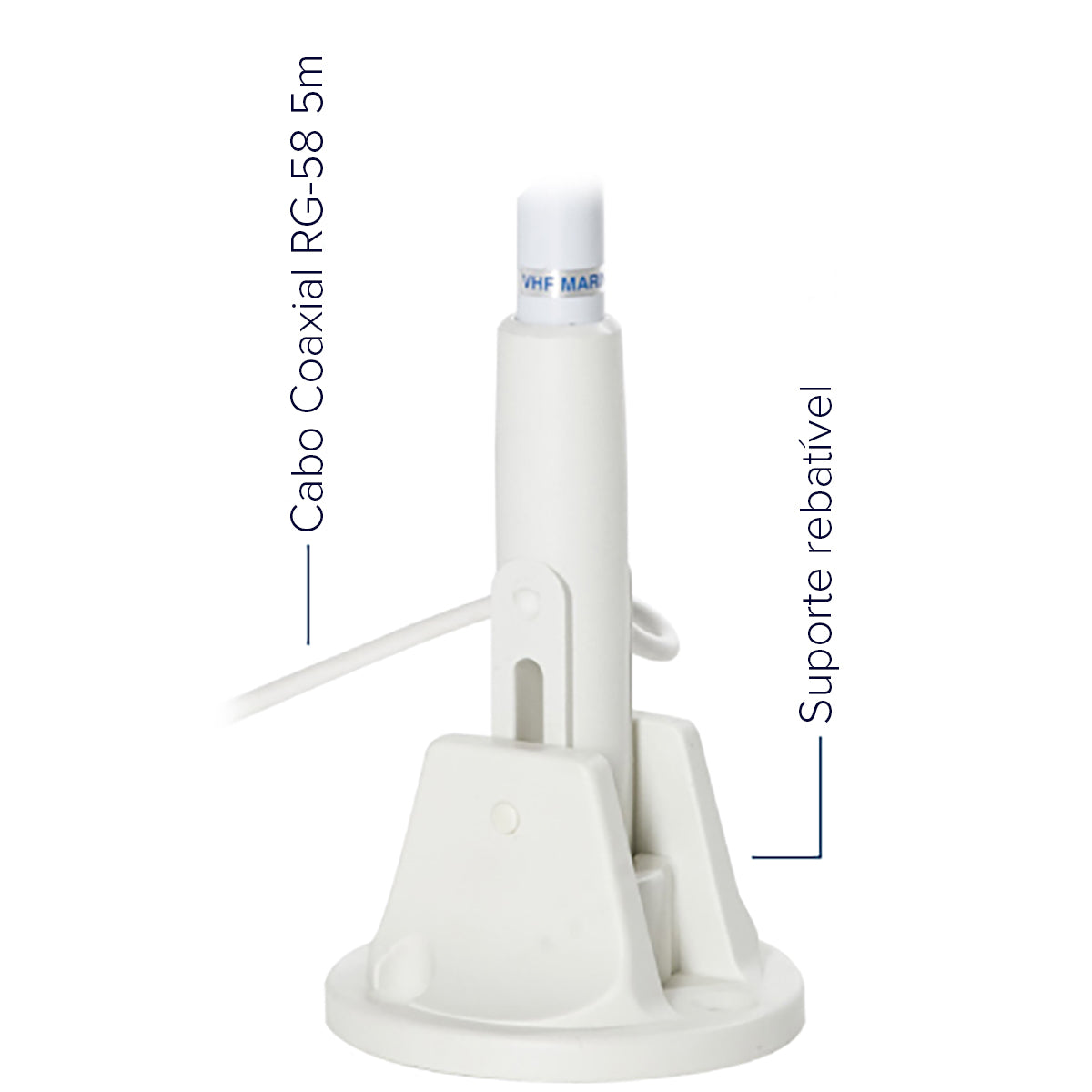 Antena VHF Marítima Scout KM-22-BS 1,5m 3dB c/ Suporte Articulado