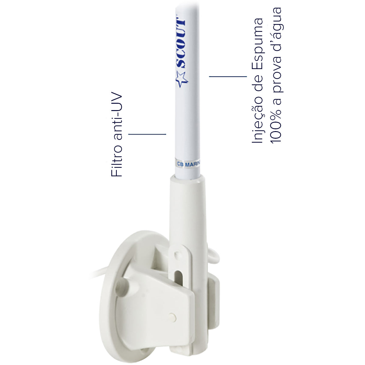 Antena VHF Marítima Scout KM-22-BS 1,5m 3dB c/ Suporte Articulado