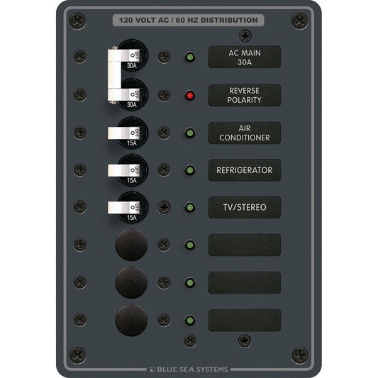 Painel de Distribuição AC 6 Posições 120V Blue Sea 8027 c/ Main