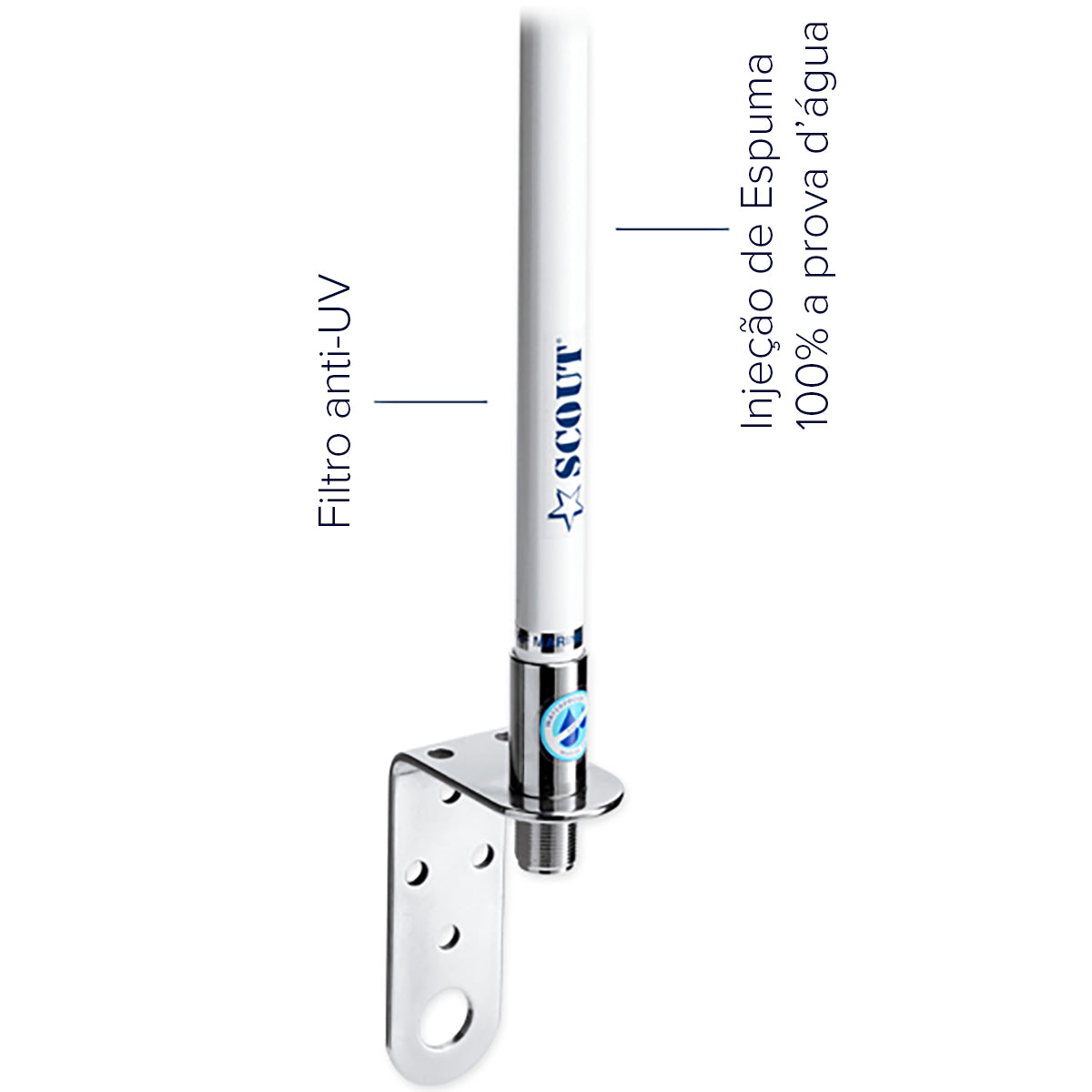 Antena VHF Marítima Scout KM-3 1,0m 3dB c/ Suporte de Mastro