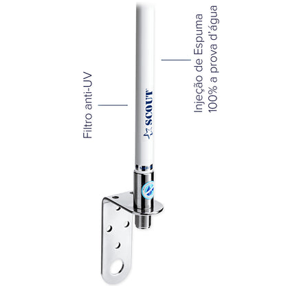 Antena VHF Marítima Scout KM-3 1,0m 3dB c/ Suporte de Mastro
