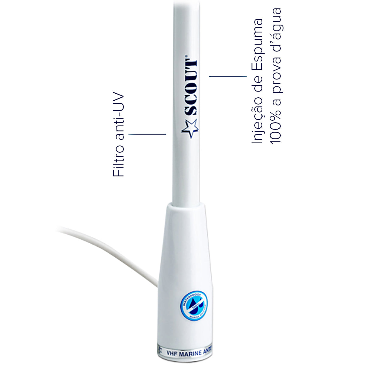 Antena VHF Marítima Scout KS-21 1.0m 3dB c/ Cabo