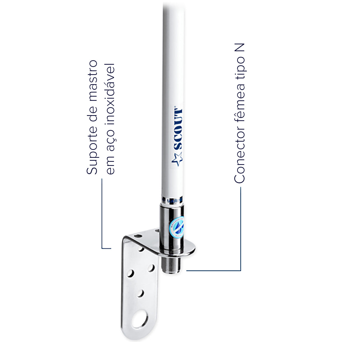 Antena VHF Marítima Scout KM-3 1,0m 3dB c/ Suporte de Mastro
