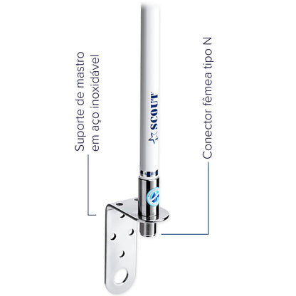 Antena VHF Marítima Scout KM-3 1,0m 3dB c/ Suporte de Mastro