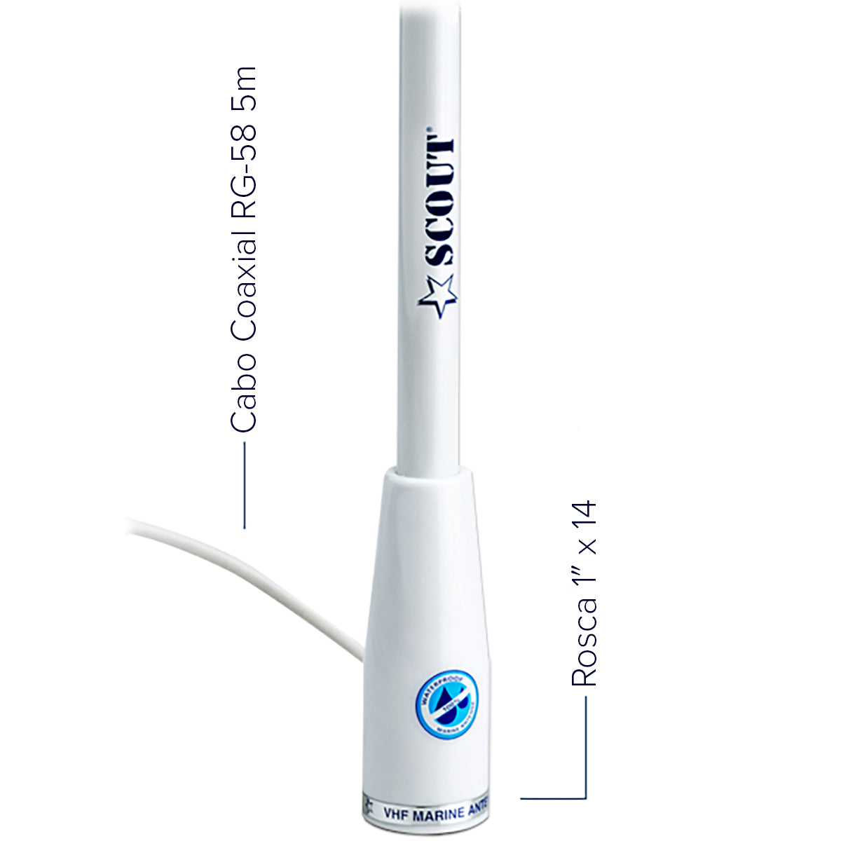 Antena VHF Marítima Scout KS-21 1.0m 3dB c/ Cabo