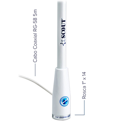 Antena VHF Marítima Scout KS-21 1.0m 3dB c/ Cabo