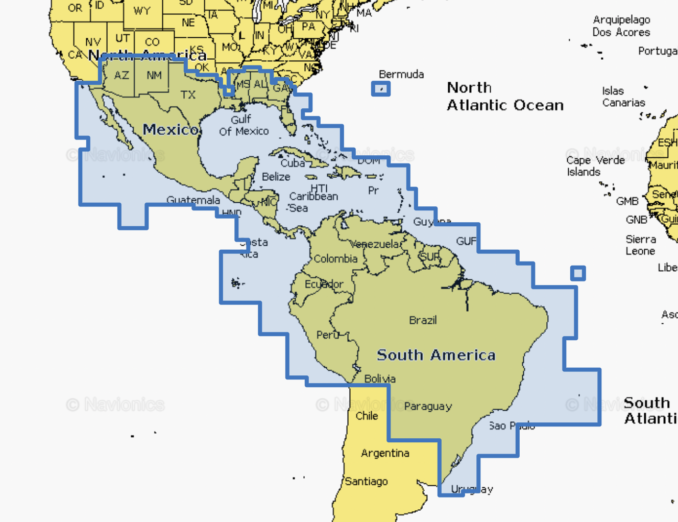 Carta Náutica Navionics Plus Large México Caribe Brasil NASA004L - ORCCA